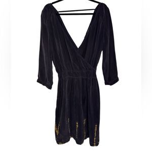 NWT GYPSY‎ 05 Super Soft Cupro Tie Dye Border Dress Size L v-neck mini boho